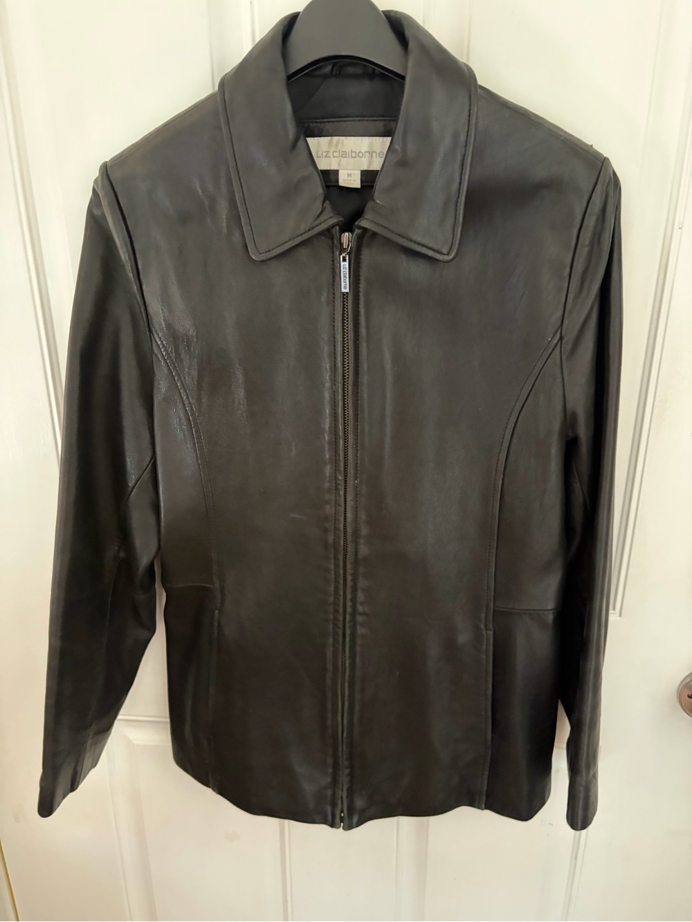 Liz Claiborne women’s Black Leather Zip Jacket